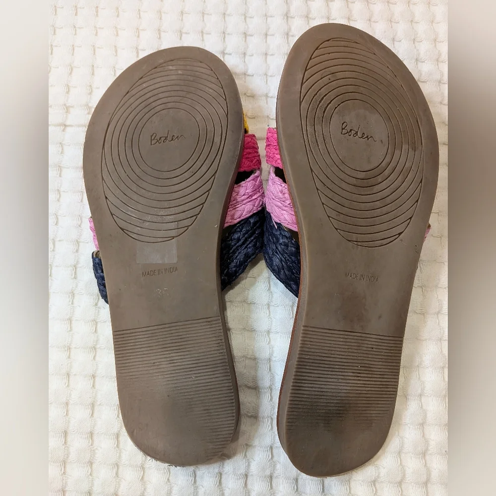 Boden Leonora Raffia Slides Woven Multicolor Black Fuchsia Yellow Pink Size 36